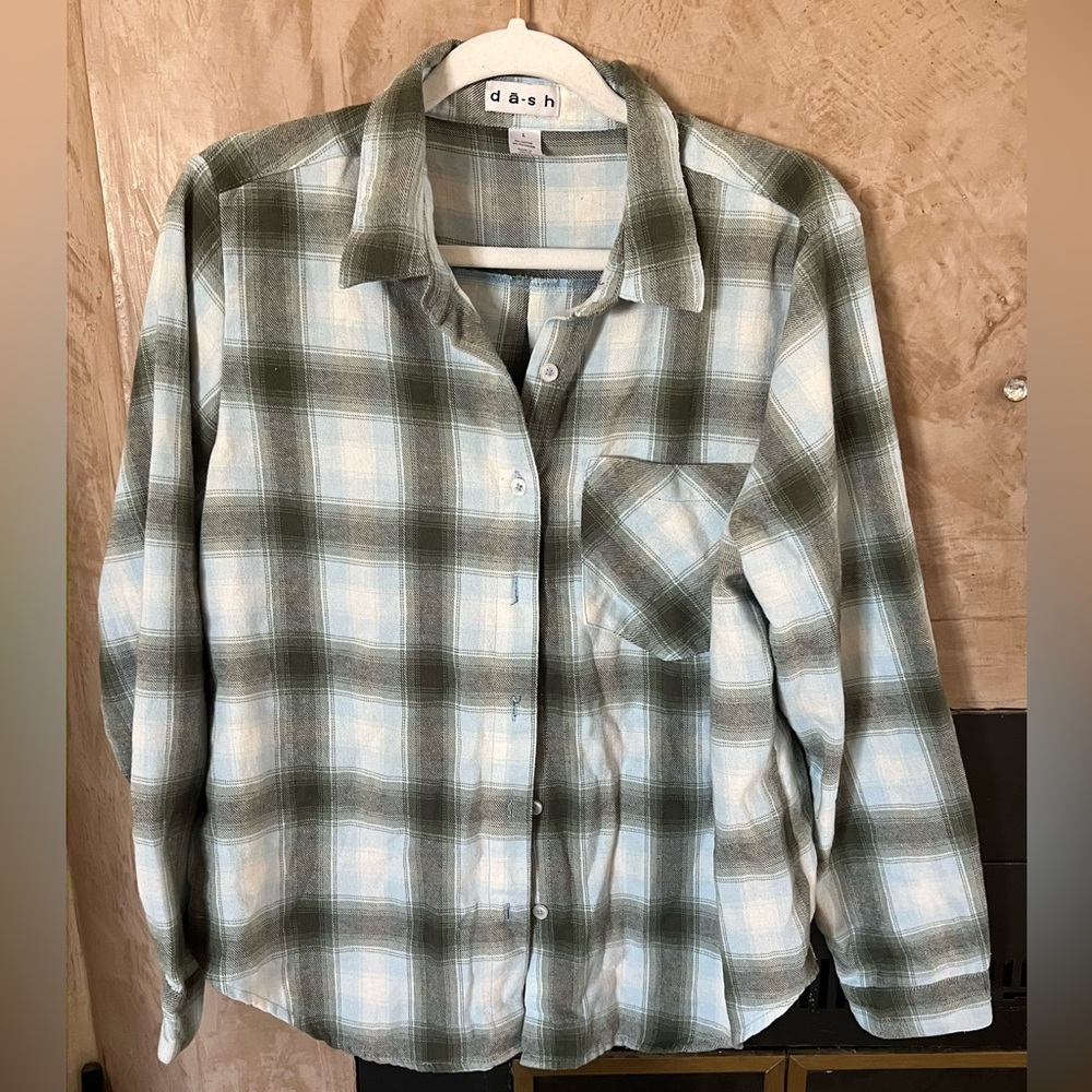 Da-sh Green/Blue Flannel-Style Plaid Shirt — Women’s L